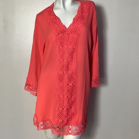 Isaac Mizrahi New York Womens gauze tunic top shirt medium lightweight crochet - Picture 8 of 8